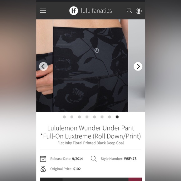 Lululemon- HR Wunder Under Flat Inky Floral- Sz 10- 28”- FoldOver- Coal Black - Picture 13 of 14